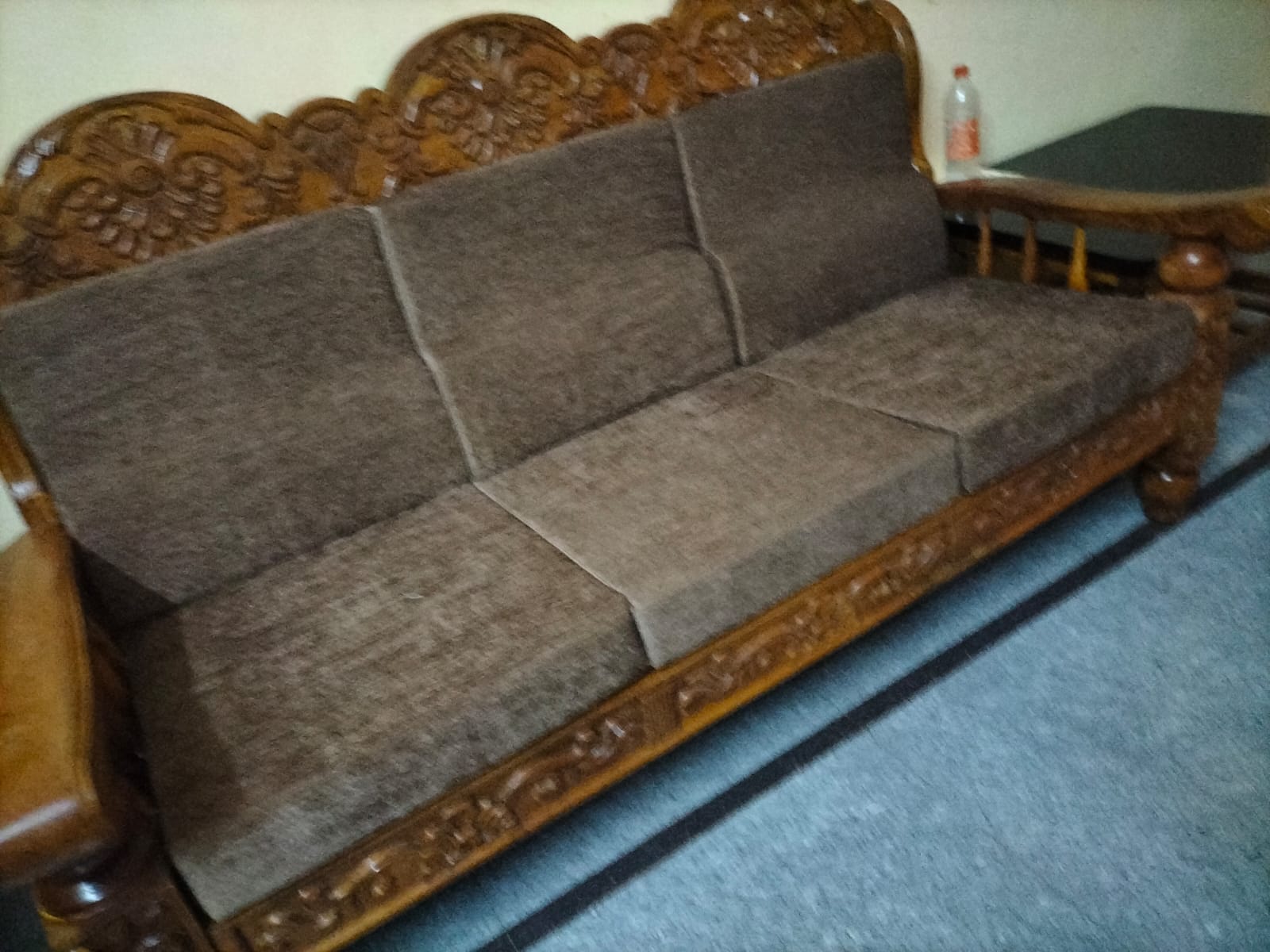 Grey upholstered sofa